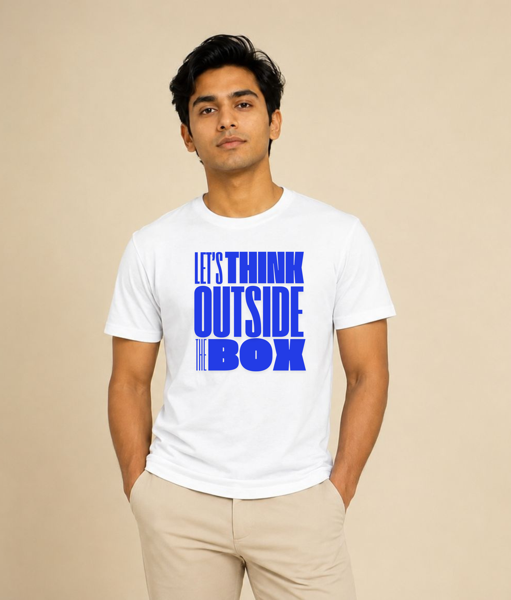 Let’s Think Outside The Box White Graphic T-Shirt | EZON WEAR