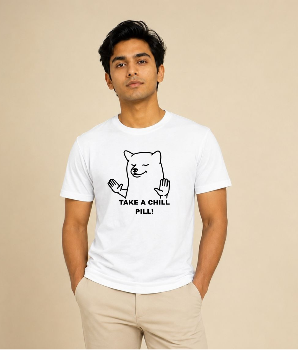 Take A Chill Pill White Graphic T-Shirt | EZON WEAR