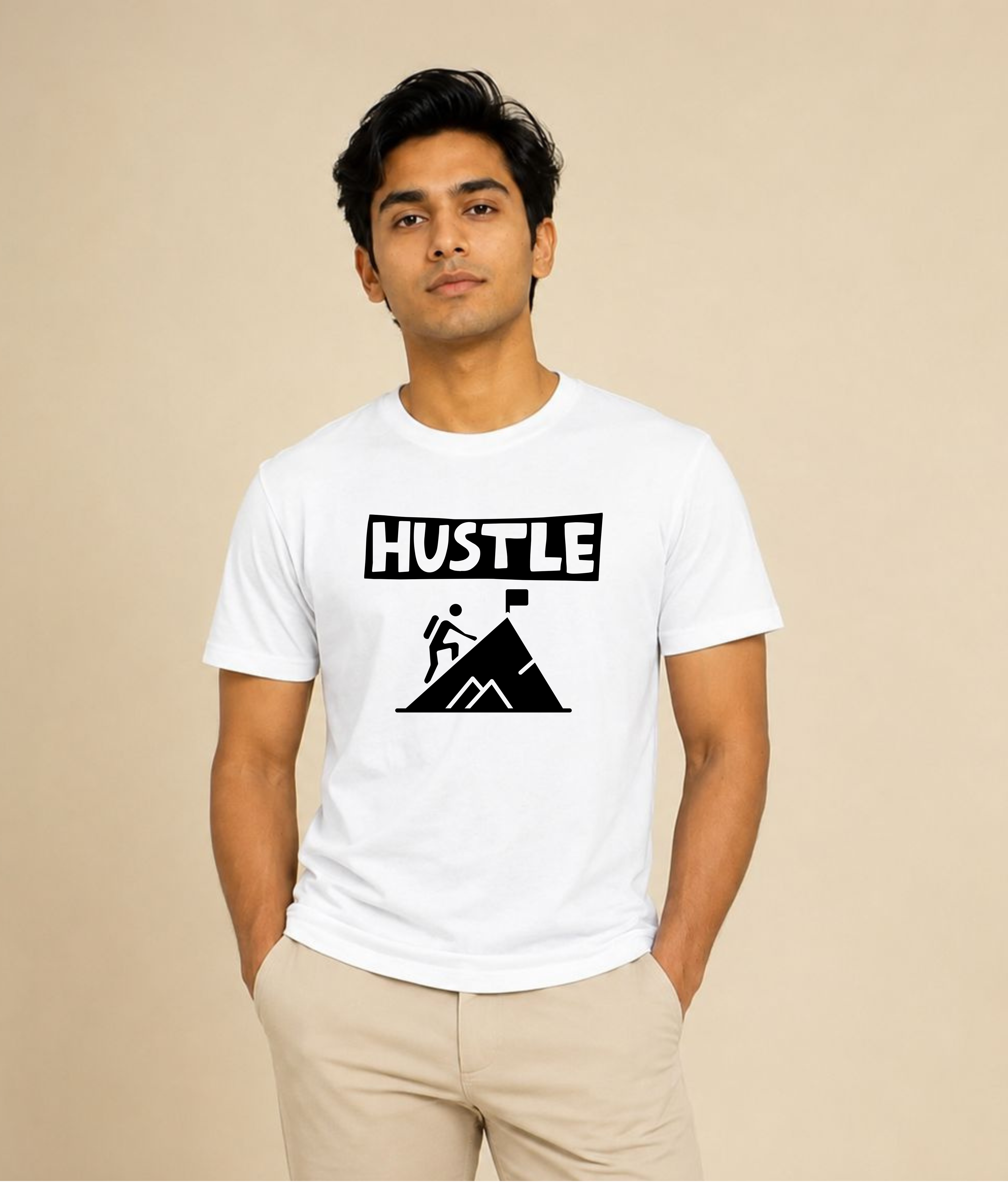 Hustle Motivational White Graphic T-Shirt | EZON WEAR