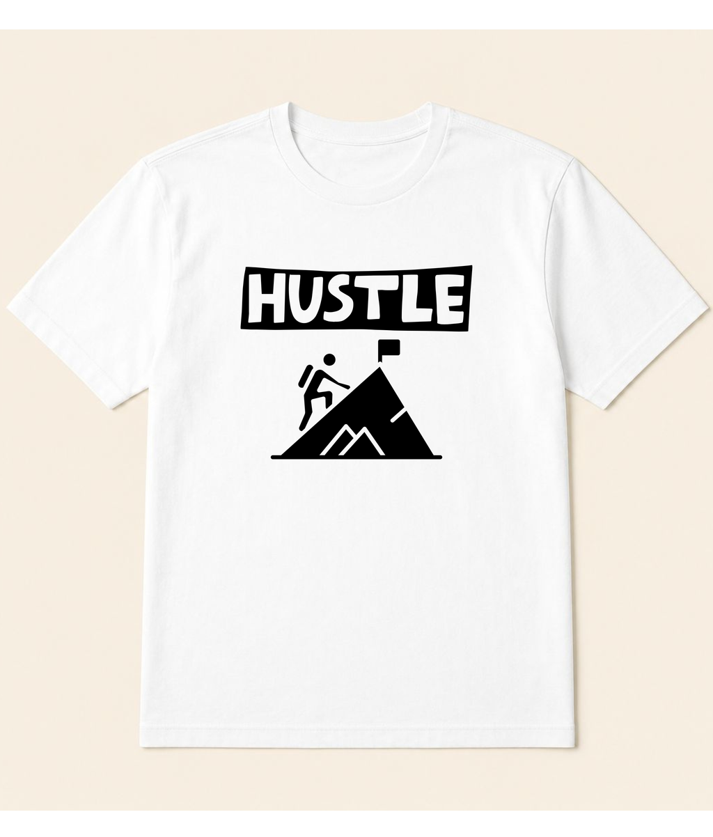 Hustle Motivational White Graphic T-Shirt | EZON WEAR