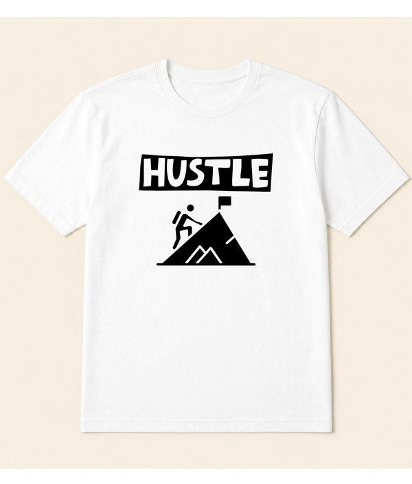 Hustle Motivational White Graphic T-Shirt | EZON WEAR