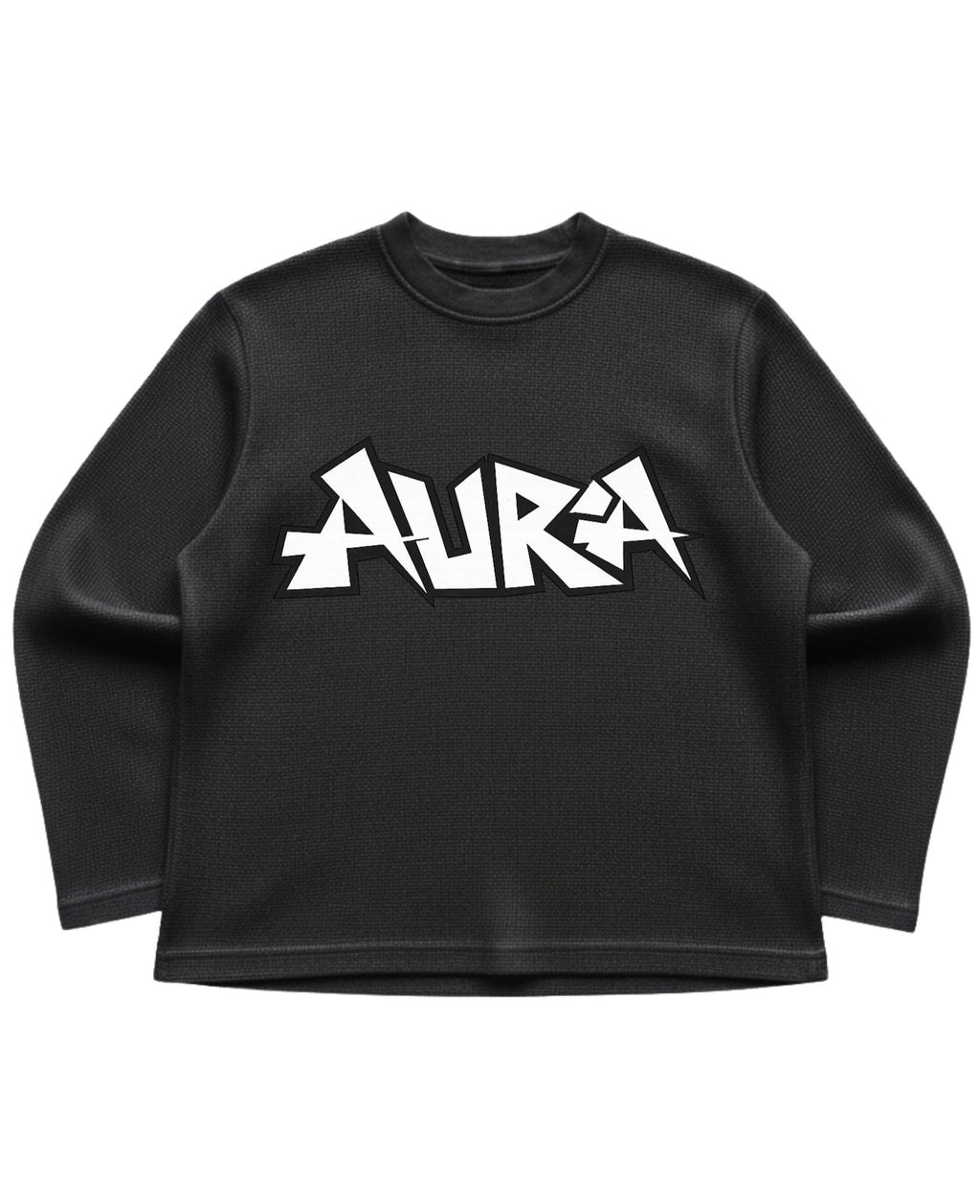 Black waffle knit oversized full-sleeve Front Design