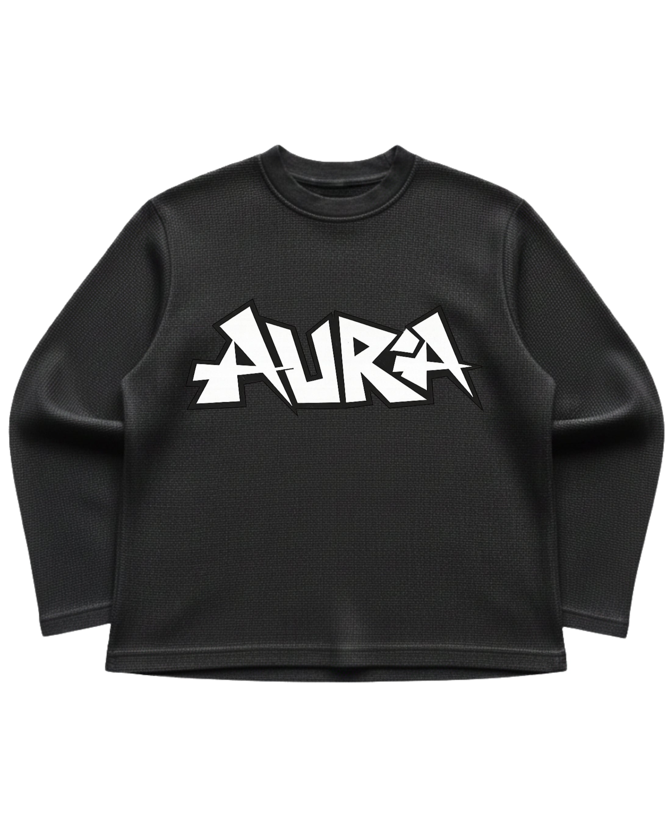Black waffle knit oversized full-sleeve Front Design