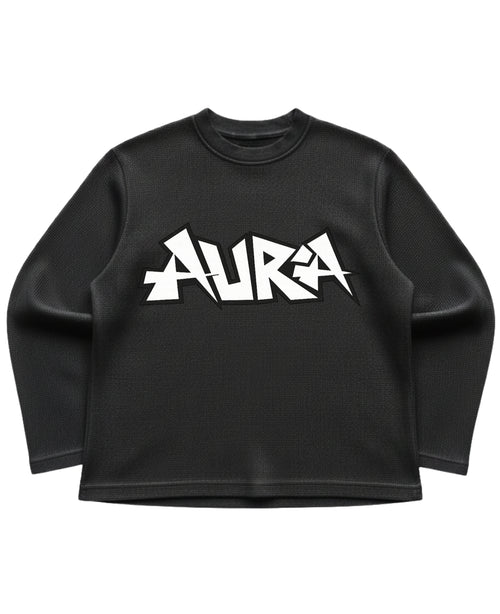 Black waffle knit oversized full-sleeve Front Design