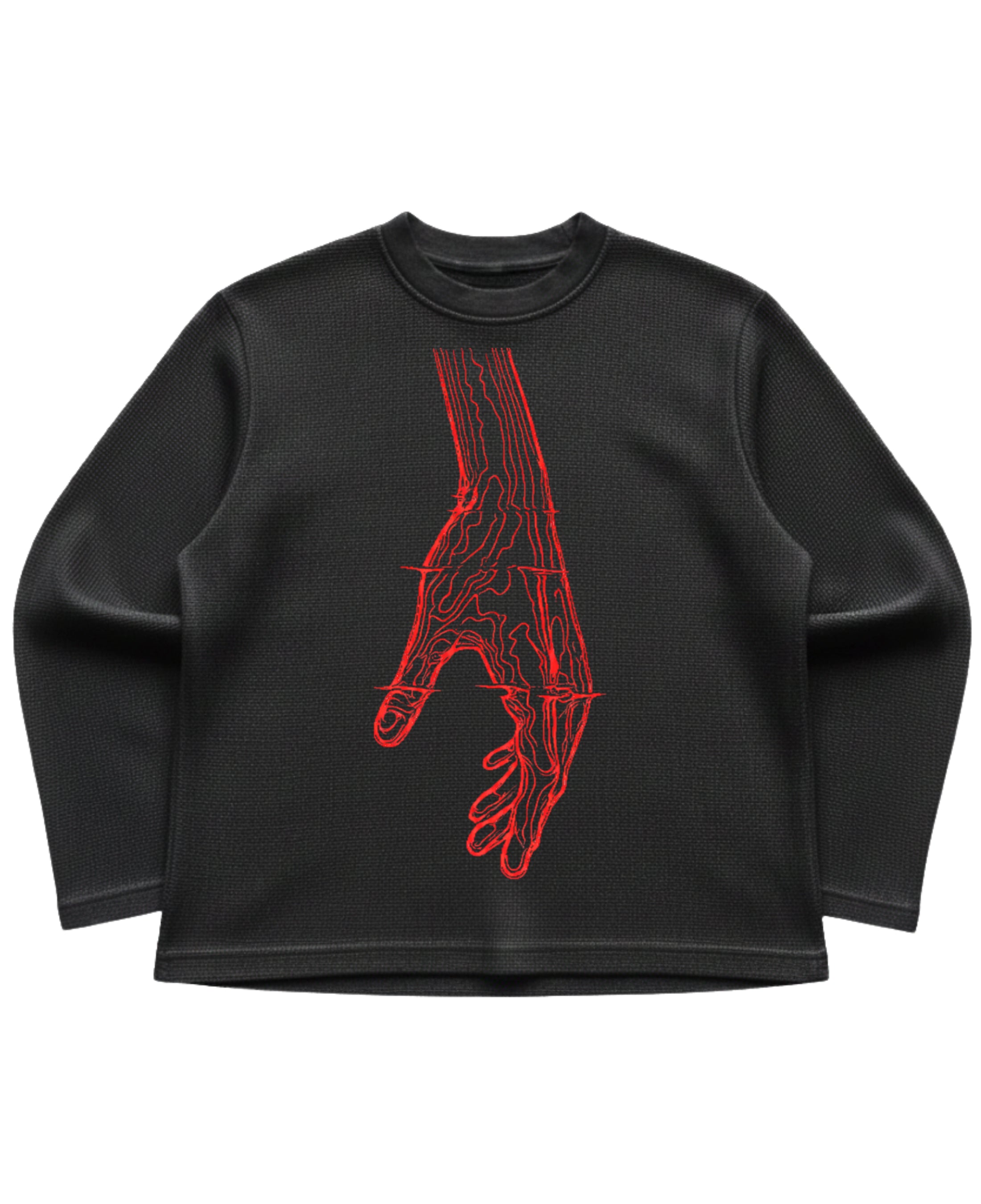 Black waffle knit oversized full-sleeve Front Design
