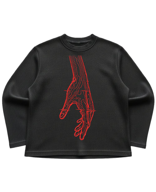Black waffle knit oversized full-sleeve Front Design