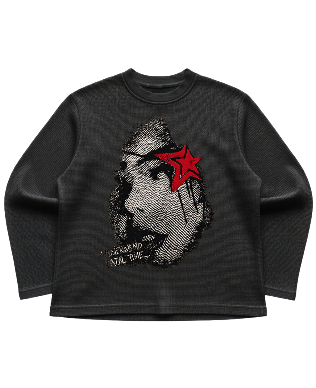 Black waffle knit oversized full-sleeve Front Design