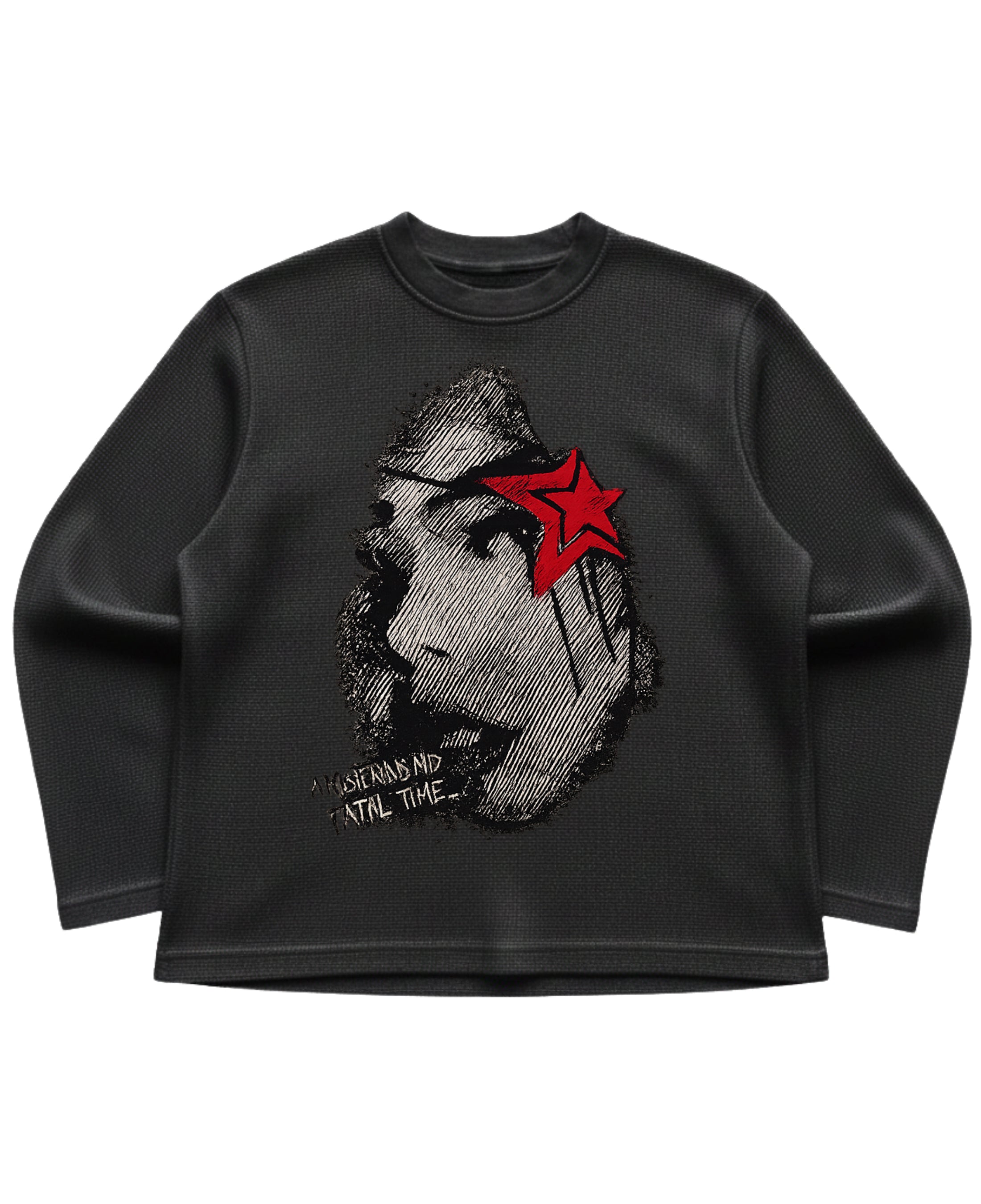Black waffle knit oversized full-sleeve Front Design