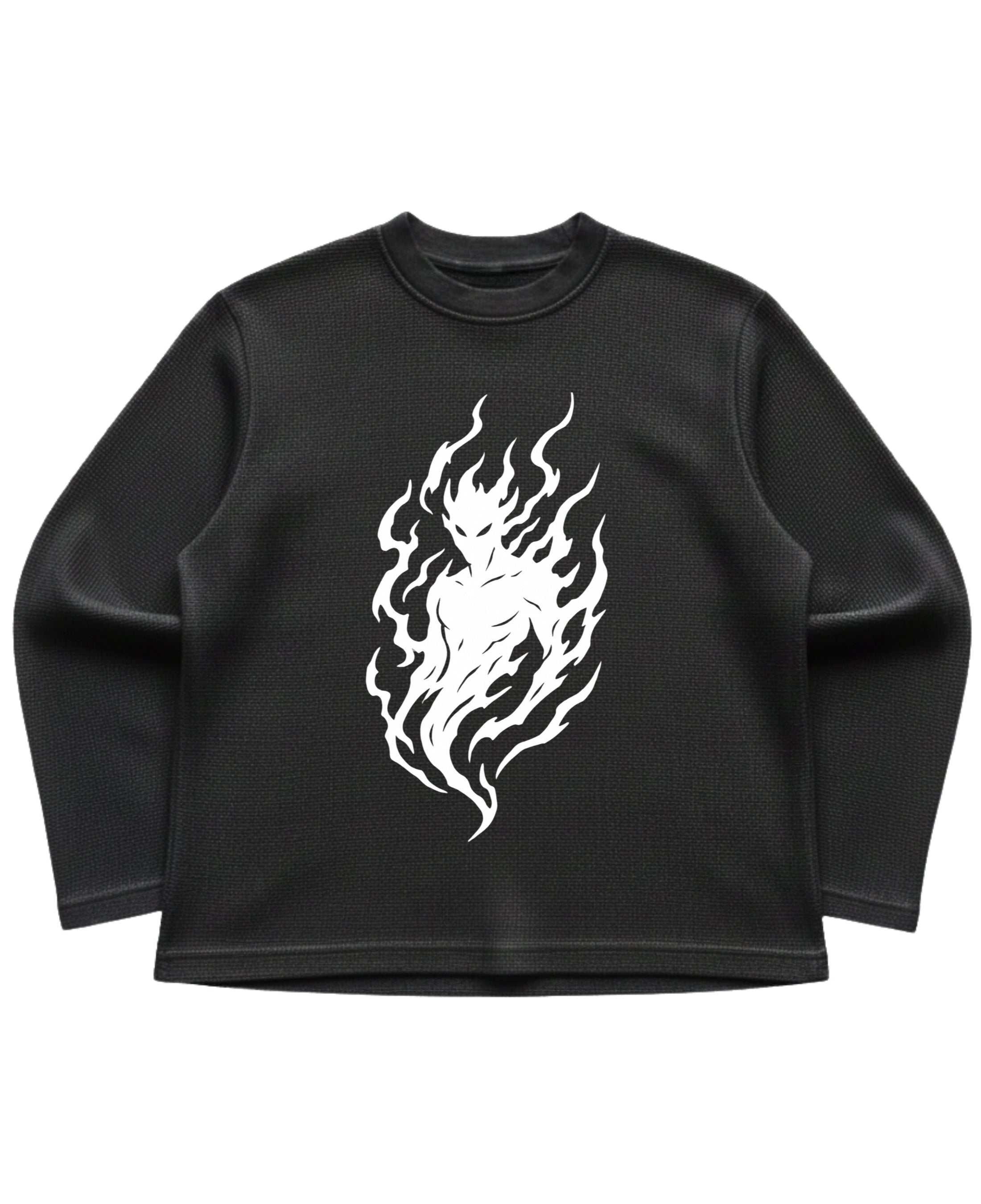 Black waffle knit oversized full-sleeve Front Design